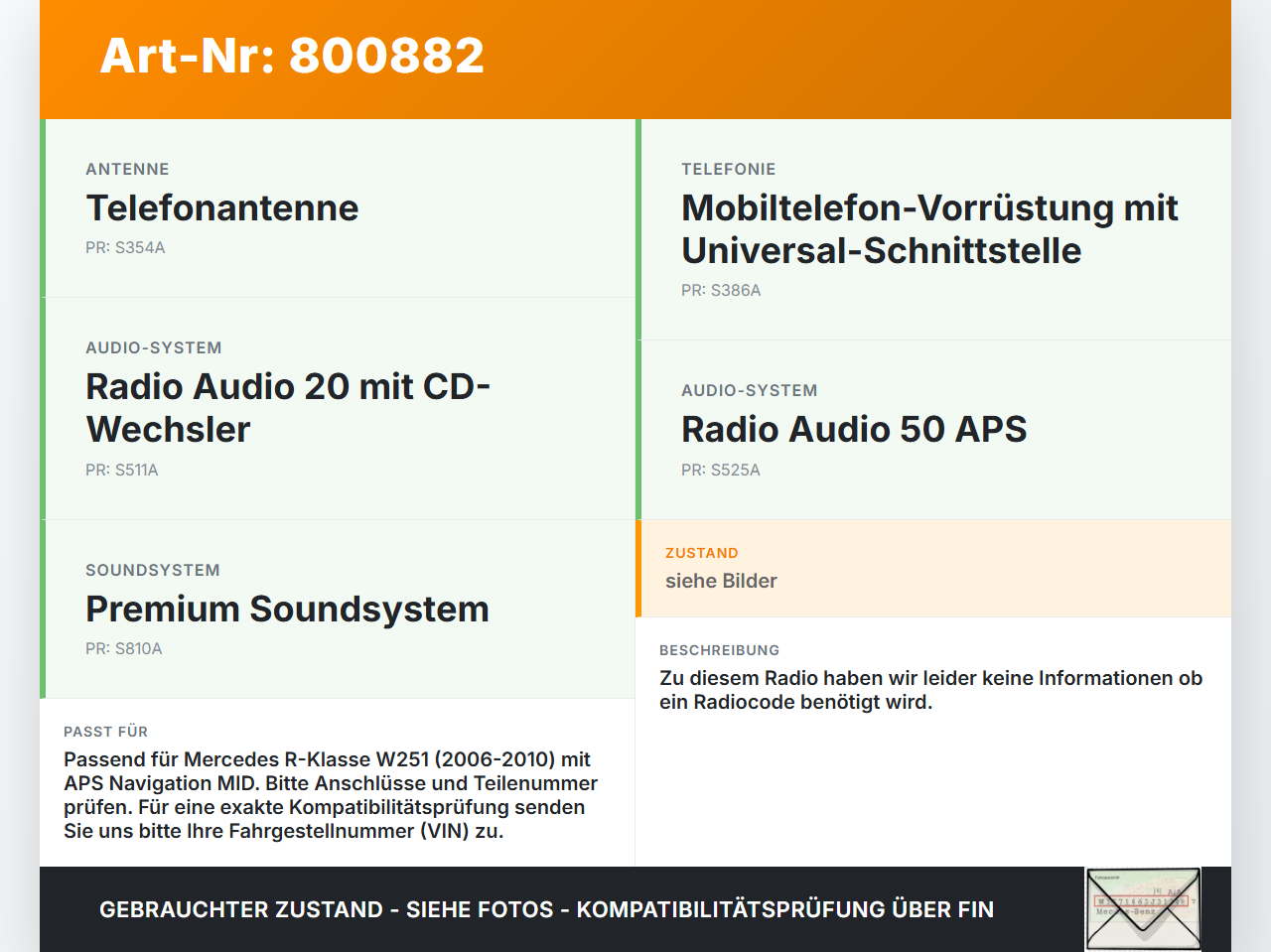Mercedes R320 W251 06-10 Autoradio CD-Radio APS Navigation Becker MID Unit Mercedes R320 W251 06-10 04.07.2006... Vorschau 3