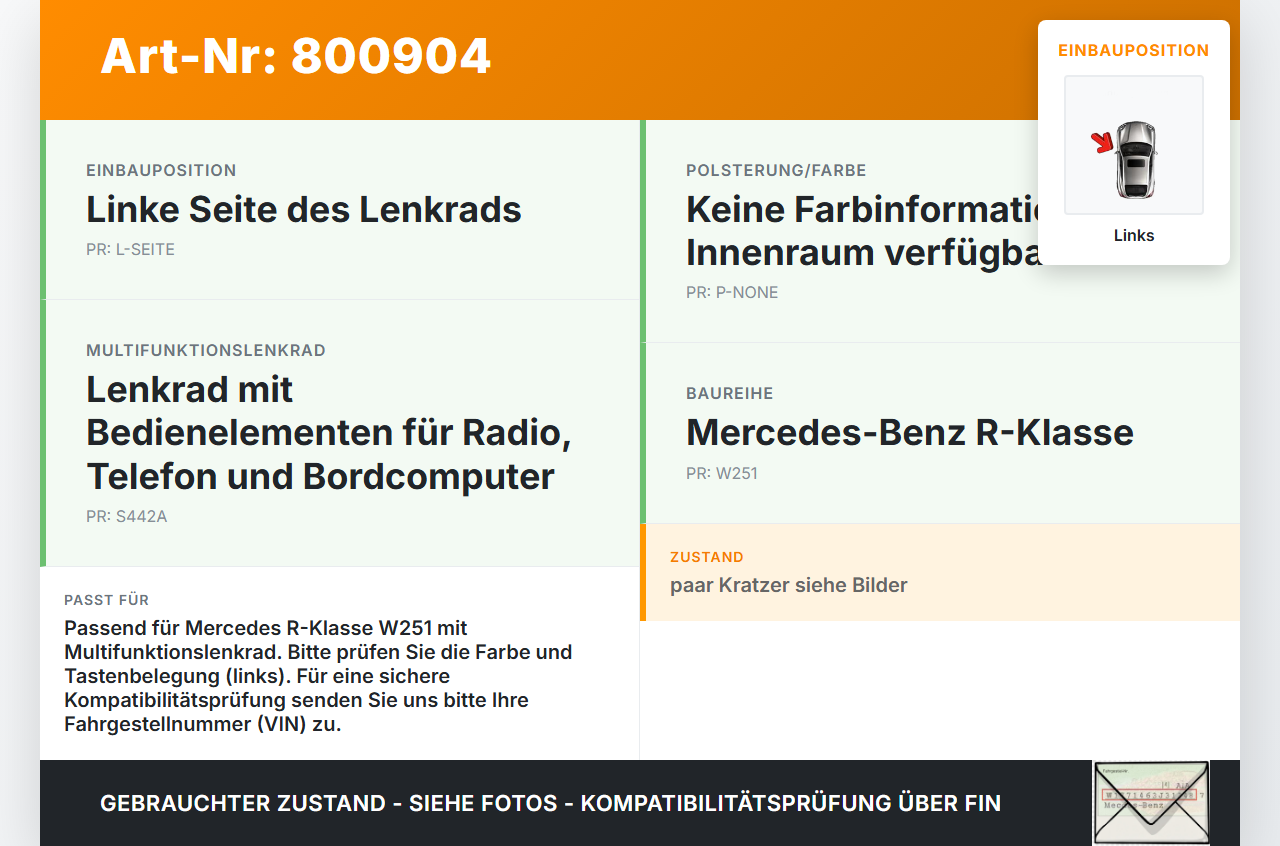 Mercedes R320 W251 06-10 Lenkradschalter Multifunktionstasten Lenkrad Schalter Links Mercedes R320 W251 06-10... Vorschau 3