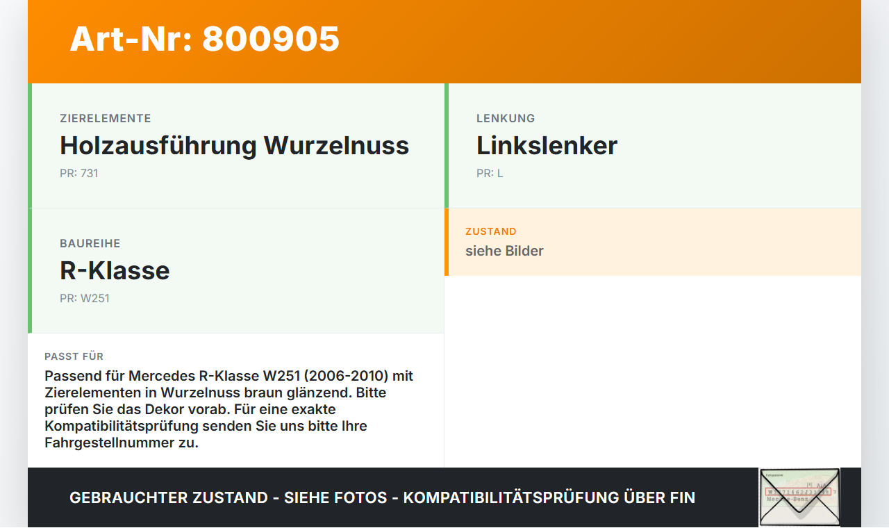 Mercedes R320 W251 06-10 Blende für Armaturenbrett Abdeckung Holzdekor Mercedes R320 W251 06-10 04.07.2006 gebraucht Vorschau 3