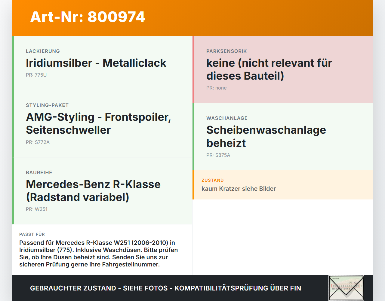 Mercedes R320 W251 06-10 Lufteinlassgitter für Motorhaube mit Waschdüsen 775 Mercedes R320 W251 06-10 04.07.2006... Vorschau 3