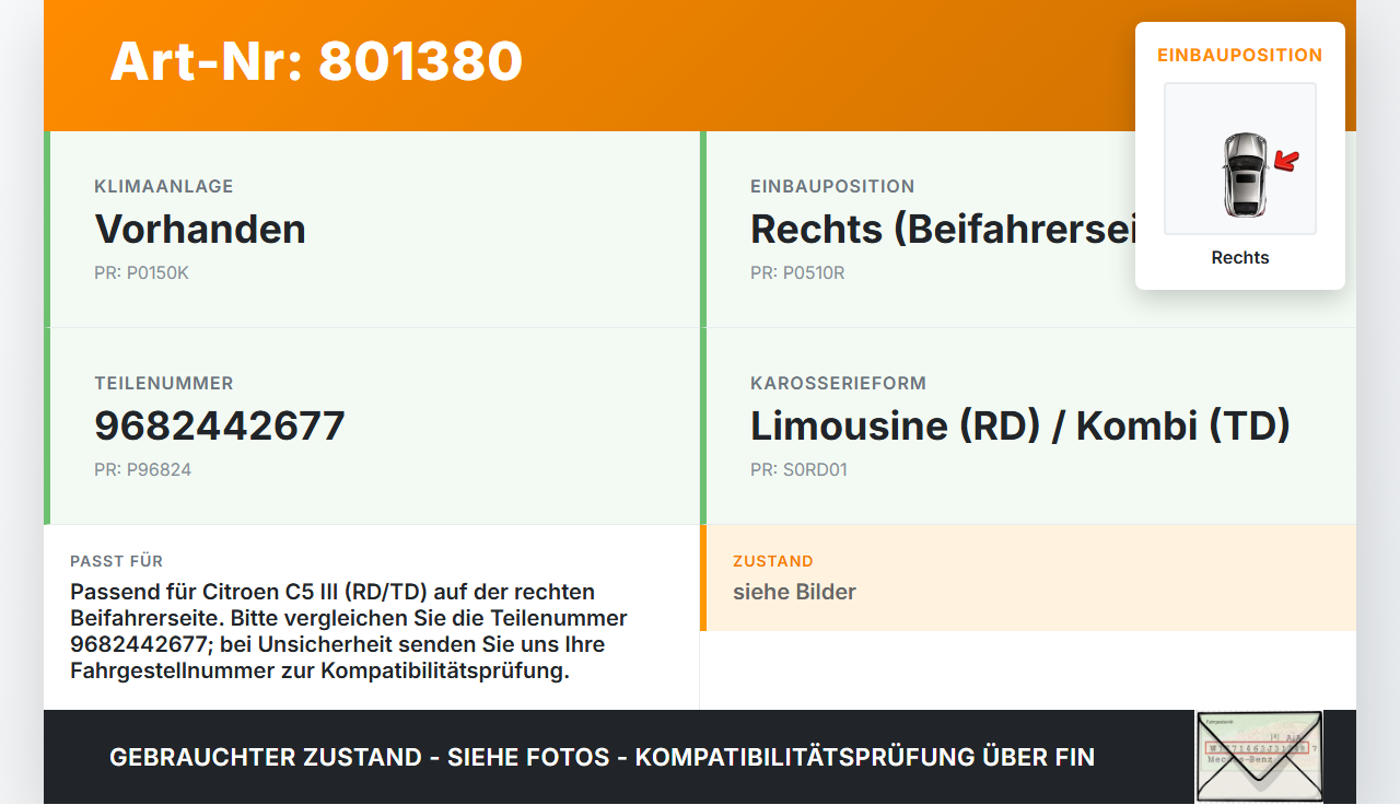 Citroen C5 III RD TD 08-12 Luftdusche Luftdüse Rechts Citroen C5 III RD TD 08-12 01.05.2011 6-304-0312 gebraucht Vorschau 3