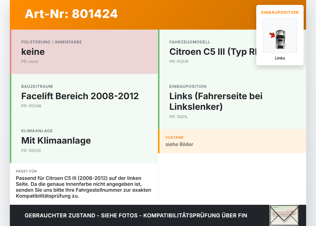 Citroen C5 III RD TD 08-12 Luftdusche Luftdüse Links Citroen C5 III RD TD 08-12 01.05.2011 gebraucht Vorschau 3