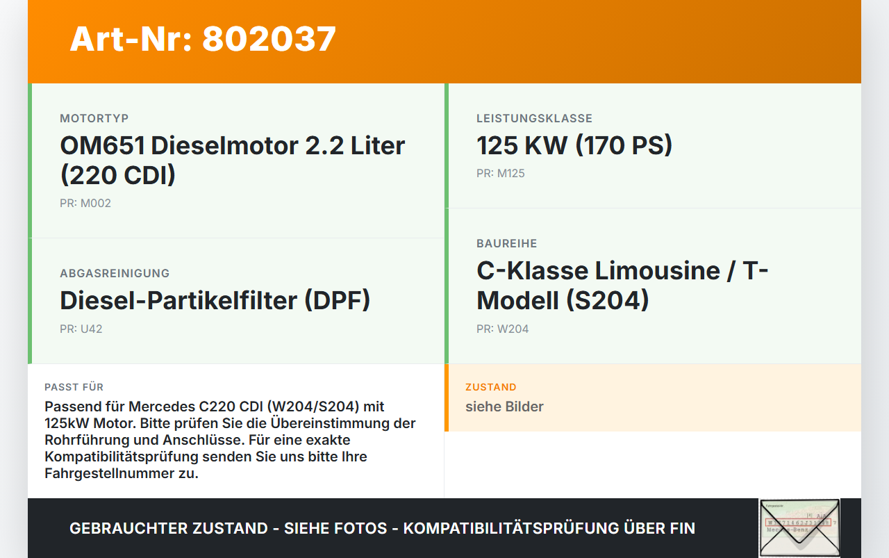 Mercedes W204 S204 C220 07-14 2,2d 125KW Vorderrohr Abgasrohr Mercedes W204 S204 C220 07-14 28.11.2007 gebraucht Vorschau 3