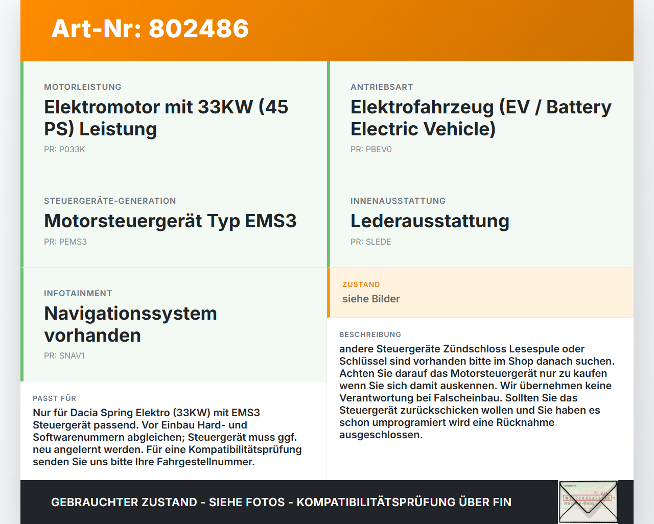 Dacia Spring BJ20  EV 33KW Steuergerät ECU für Motor Motorsteuergerät EMS3 Dacia Spring BJ20 01.02.2021 237D40454R... Vorschau 3