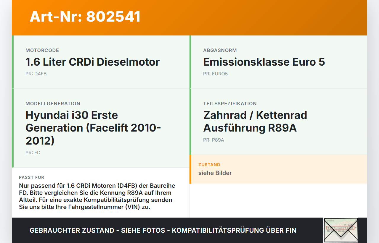 Hyundai I30 FD 10-12 CRDi 1,6  D4FB R89A Zahnrad Hyundai I30 FD 10-12 27.10.2011 gebraucht Vorschau 3