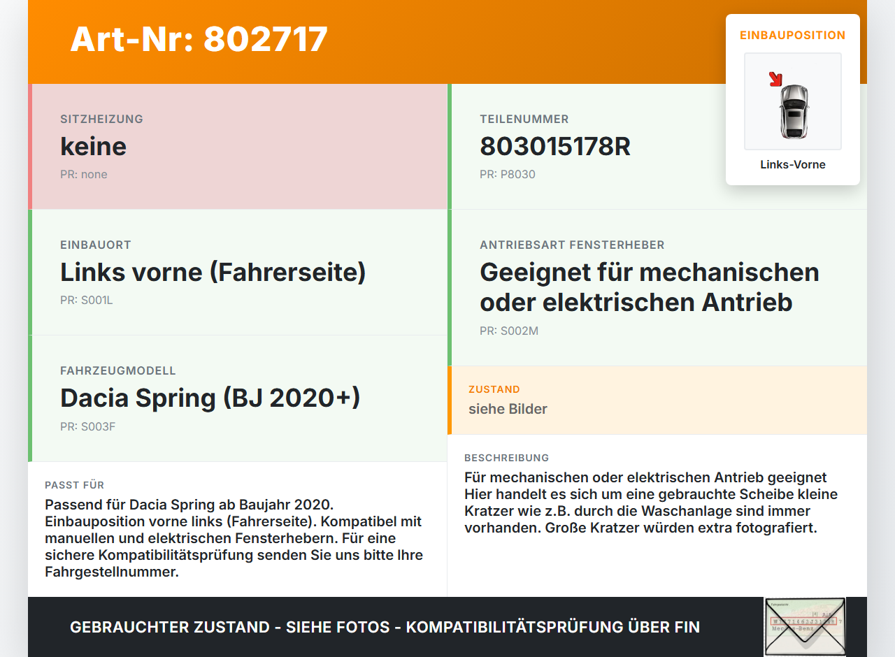 Dacia Spring BJ20 LVK Seitenscheibe für Tür Fenster Türscheibe Links Vorne Dacia Spring BJ20 01.02.2021 803015178R... Vorschau 3