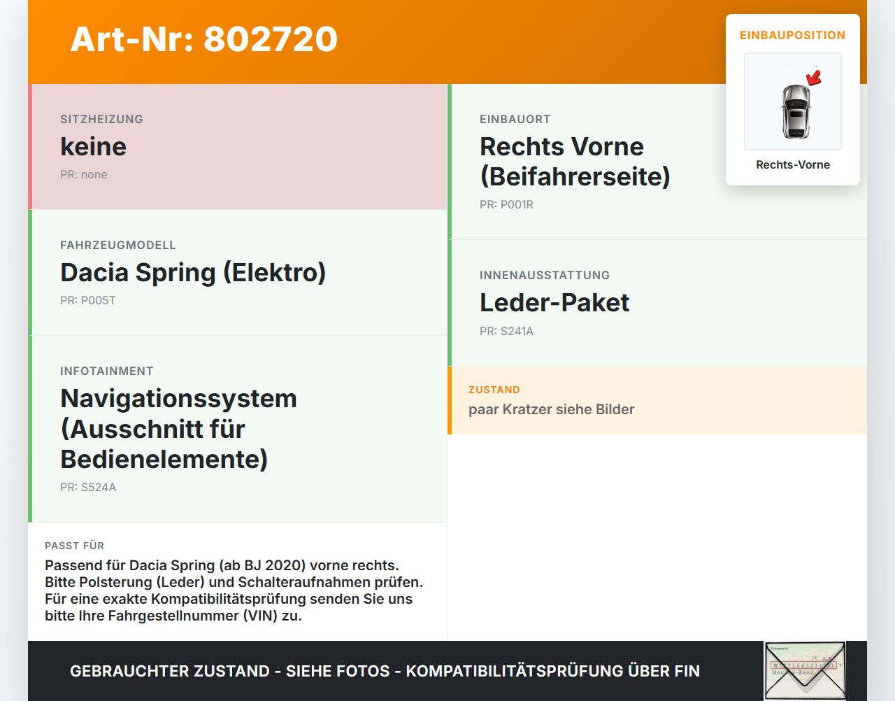 Dacia Spring BJ20 Türverkleidung Türpappe Rechts Vorne Dacia Spring BJ20 01.02.2021 gebraucht Vorschau 3