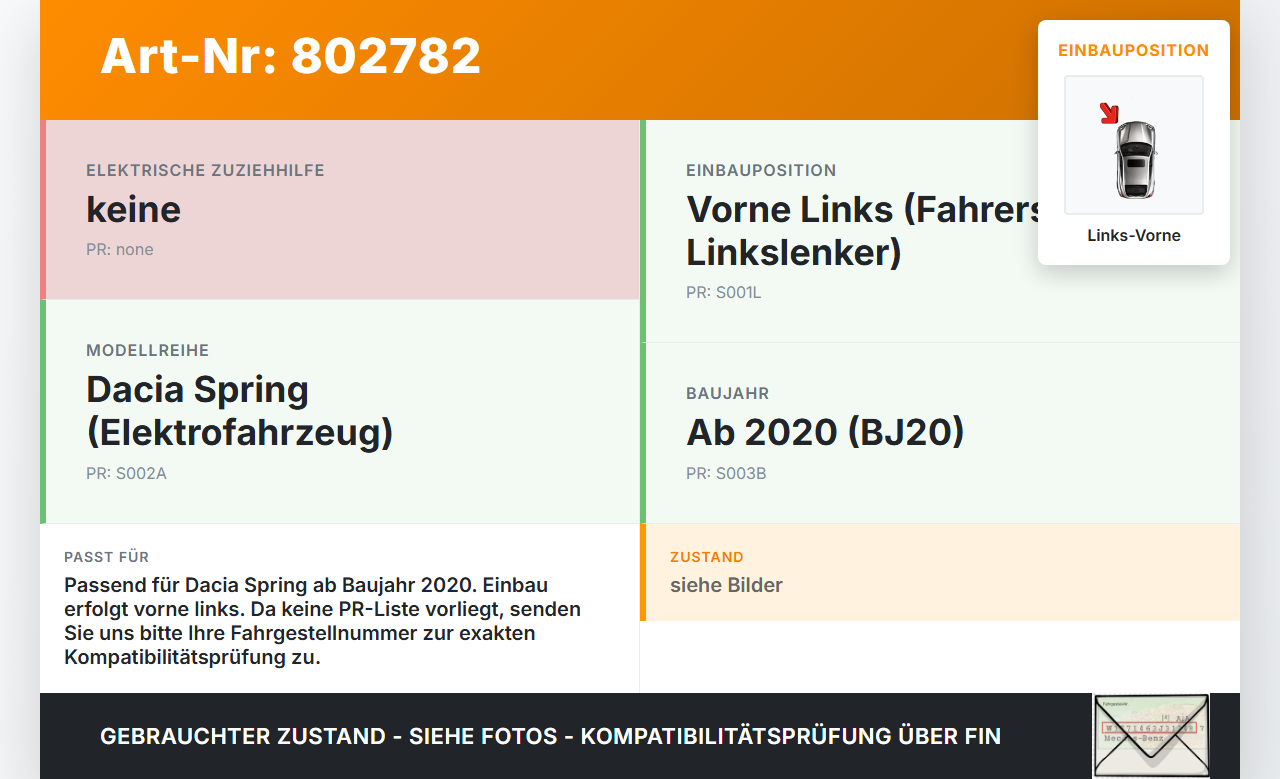 Dacia Spring BJ20 Türfangband Türbremse Türanschlag Links Vorne Dacia Spring BJ20 01.02.2021 gebraucht Vorschau 3