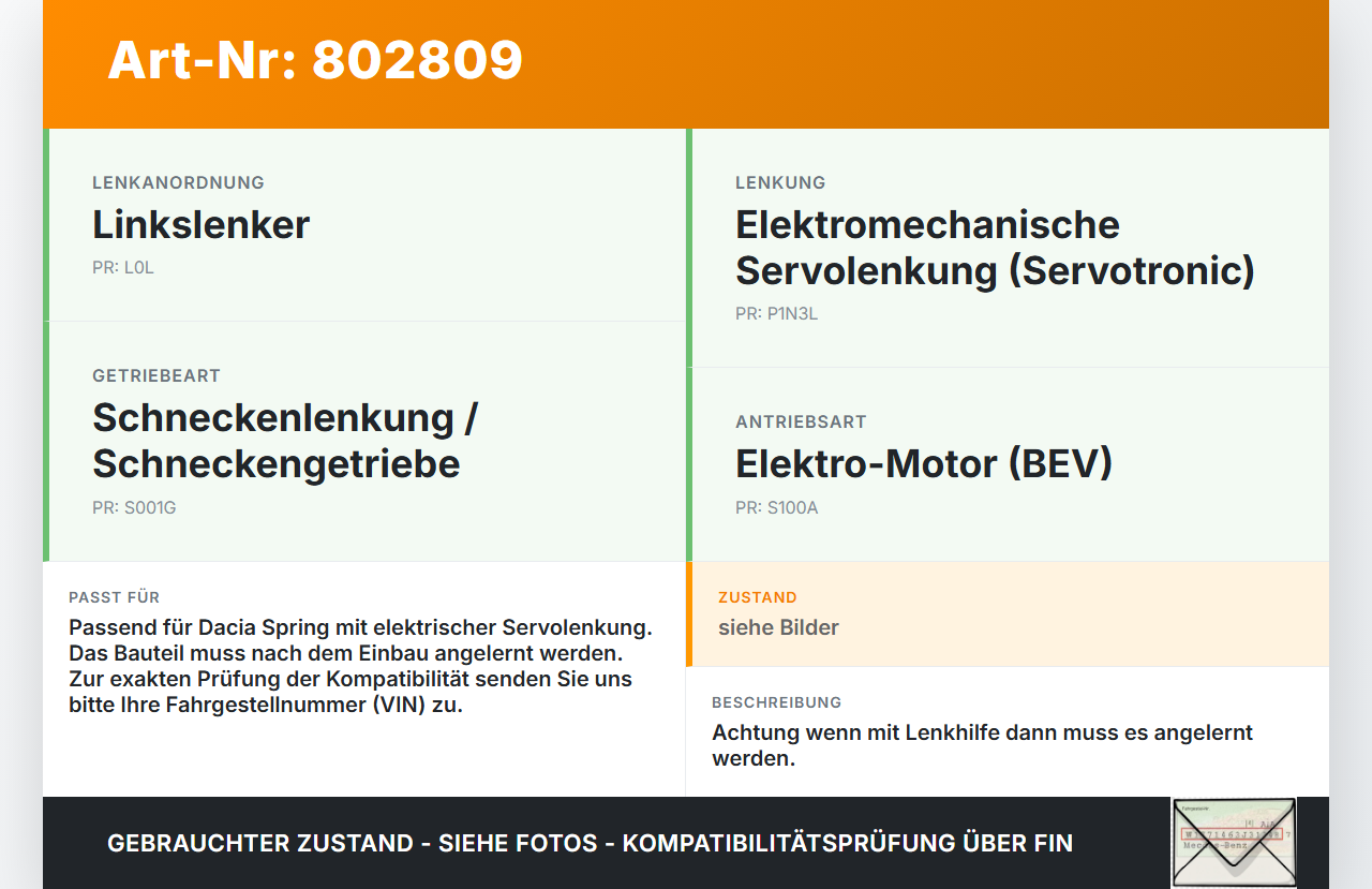 Dacia Spring BJ20 Lenkgetriebe Servolenkung Dacia Spring BJ20 01.02.2021 gebraucht Vorschau 3