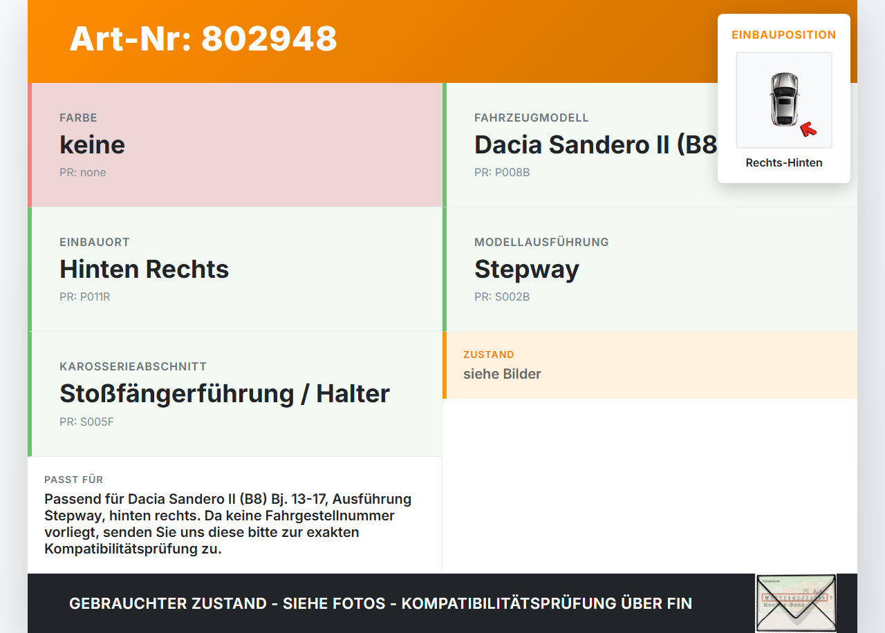 Dacia Sandero II 2 B8 13-17 Halter Träger Aufnahme Führung für Stoßstange Rechts Hinten Dacia Sandero II 2 B8 13-17... Vorschau 3