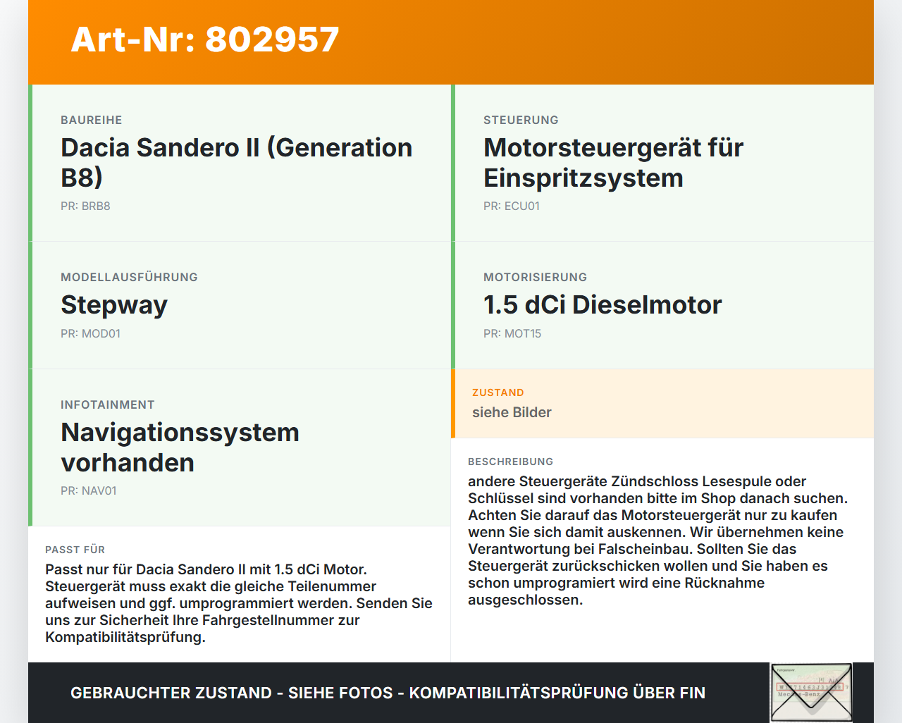 Dacia Sandero II 2 B8 13-17 dCi 1,5 66KW Steuergerät ECU für Motor Motorsteuergerät Dacia Sandero II 2 B8 13-17... Vorschau 3