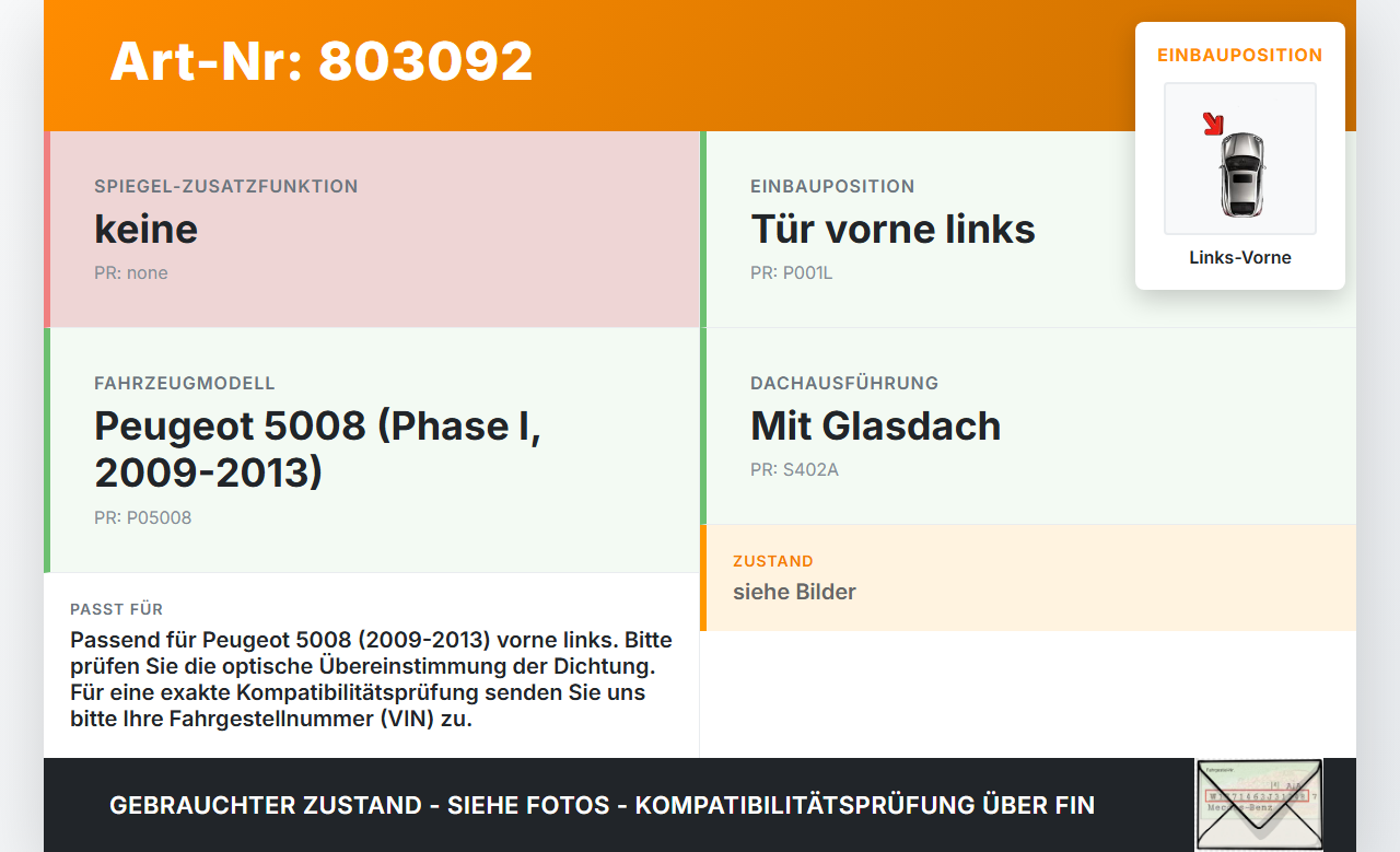 Peugeot 5008 09-13 Leiste Scheibendichtung für Tür Links Vorne Peugeot 5008 09-13 01.02.2010 gebraucht Vorschau 3