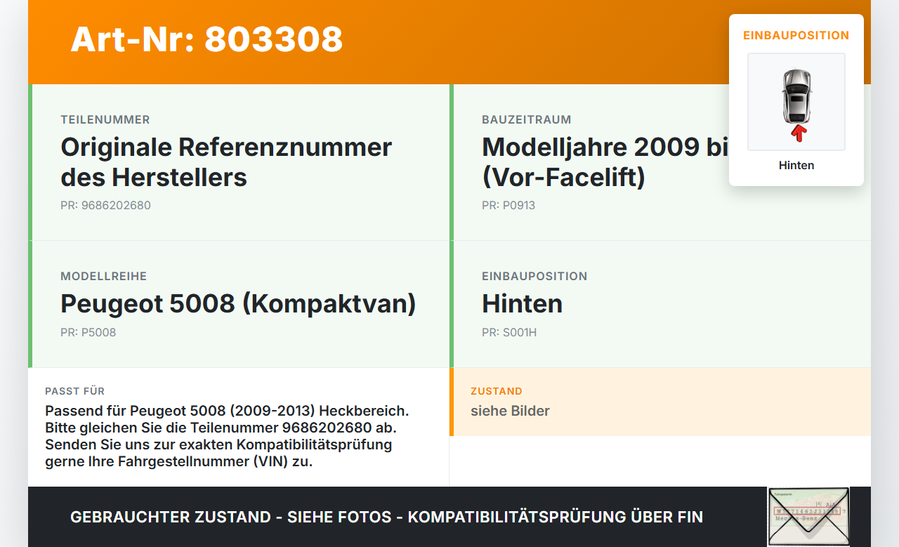 Peugeot 5008 09-13 Stoßstangenträger Stoßfängerträger Träger Querträger Hinten Peugeot 5008 09-13 01.02.2010... Vorschau 3