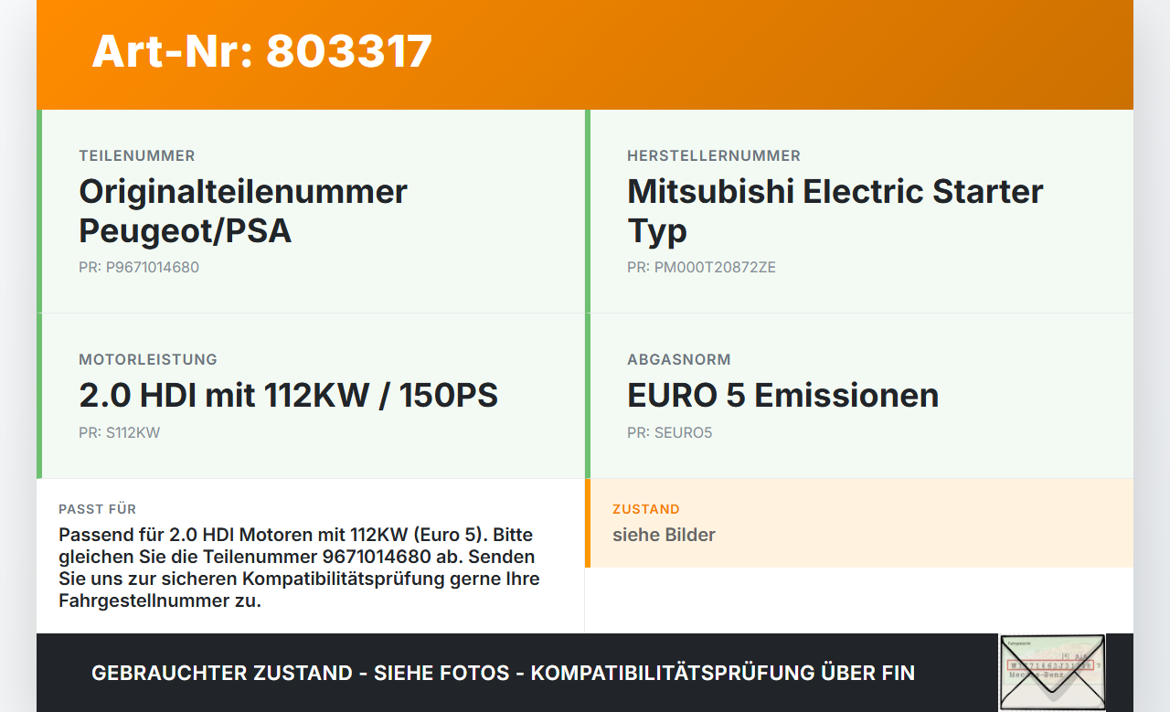 Peugeot 5008 09-13 HDI 2,0 112KW Anlasser Starter Peugeot 5008 09-13 01.02.2010 9671014680 M000T20872ZE gebraucht Vorschau 3