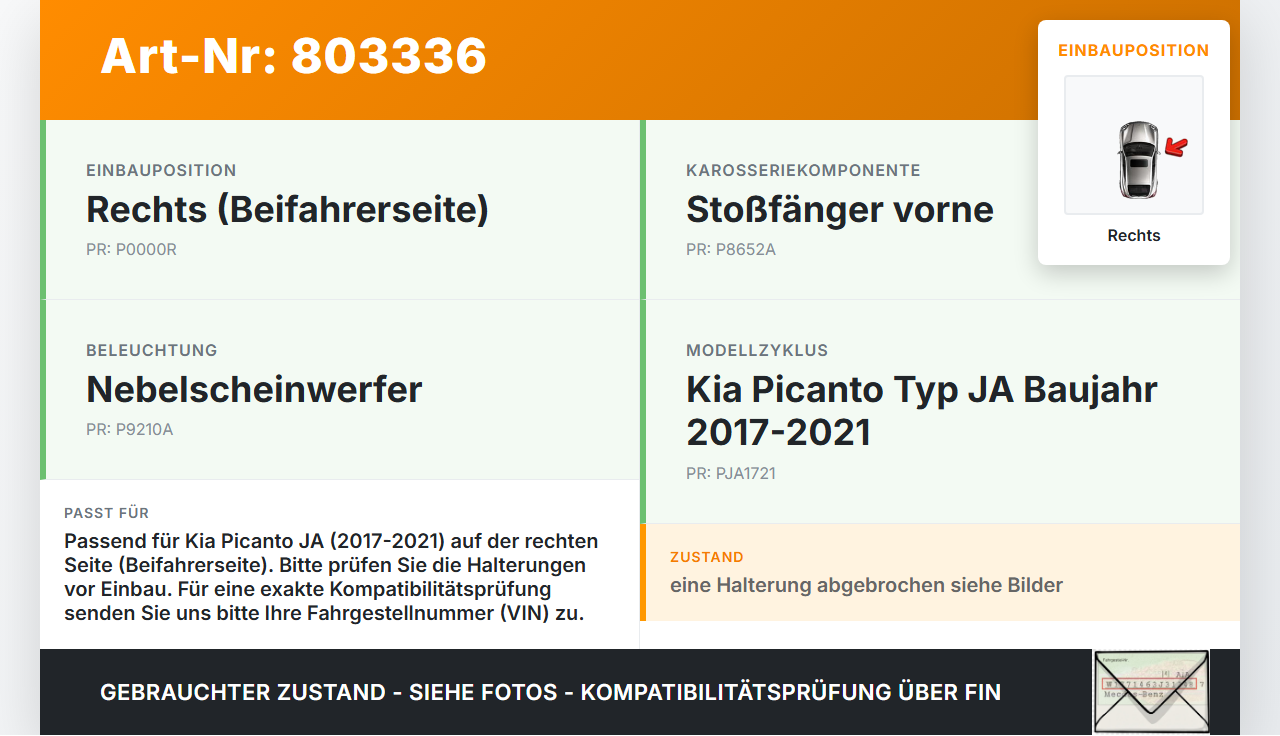 Kia Picanto JA 17-21 Nebelscheinwerfer Rechts orig Kia Picanto JA 17-21 17.04.2018 gebraucht Vorschau 3