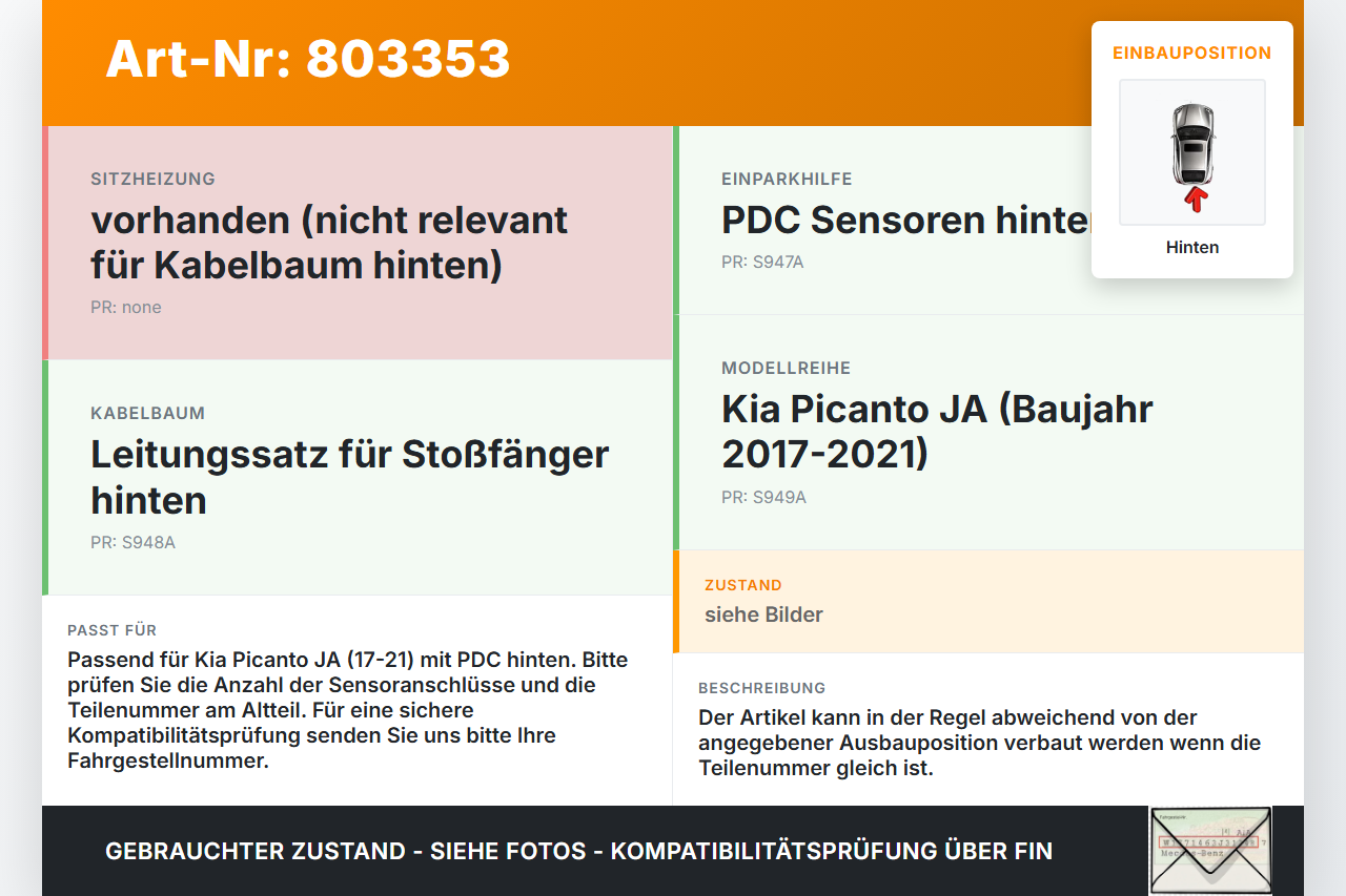 Kia Picanto JA 17-21 PDC Kabelbaum Stoßstange Hinten Kia Picanto JA 17-21 17.04.2018 gebraucht Vorschau 3