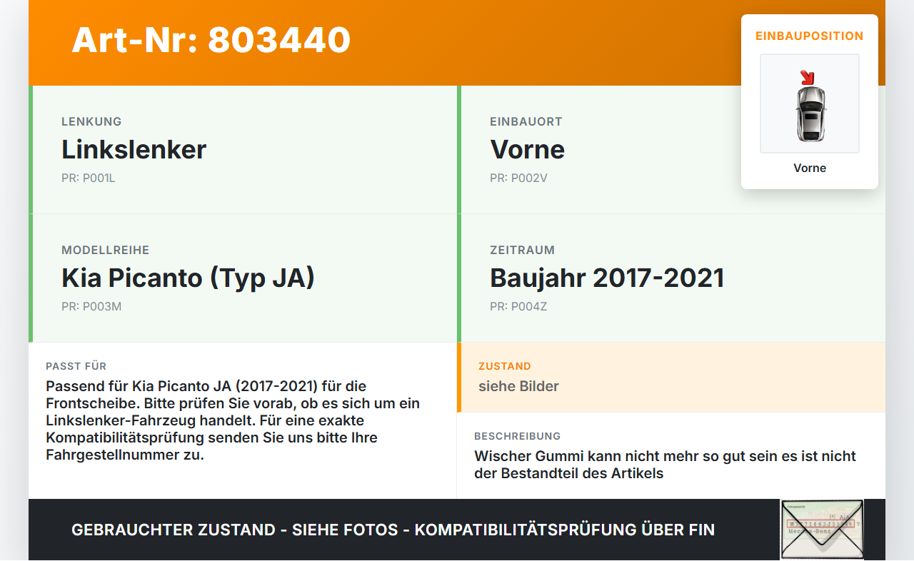 Kia Picanto JA 17-21 2x Scheibenwischer Wischarm Vorne Kia Picanto JA 17-21 17.04.2018 gebraucht Vorschau 3