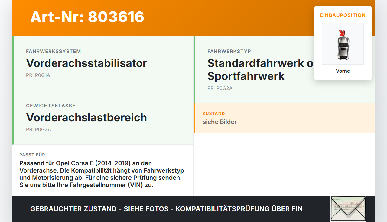 Opel Corsa E 14-19 Stabilisator Stabi Vorne Opel Corsa E 14-19 16.05.2018 gebraucht Vorschau 3