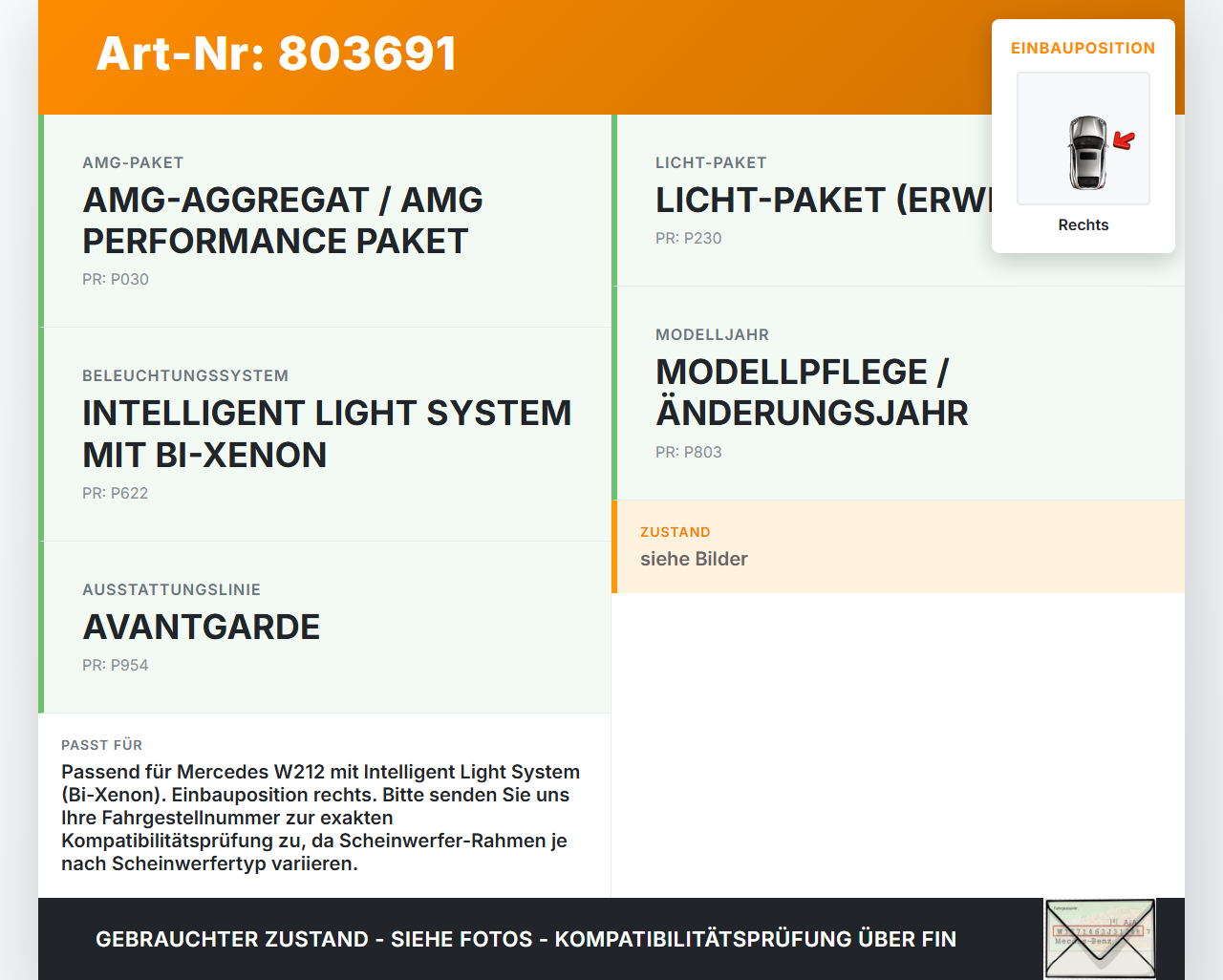 Mercedes W212 E350 09-14 CDI 3,0 170KW Innenverkleidung Element Rahen für Scheinwerfer Rechts Mercedes W212 E350... Vorschau 3