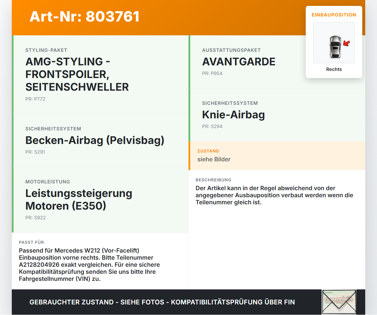 Mercedes W212 E350 09-14 Sensor für Airbag Crashsensor Airbagsensor Rechts Mercedes W212 E350 09-14 04.06.2009... Vorschau 3
