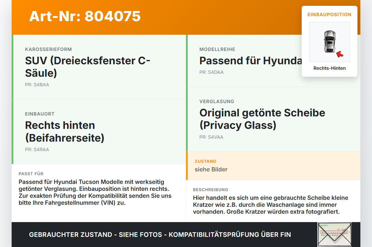 Hyundai Tucson JM 05-10 RH Dreieck Seitenscheibe Scheibe Rechts Hinten Orig. getönt Hyundai Tucson JM 05-10... Vorschau 3