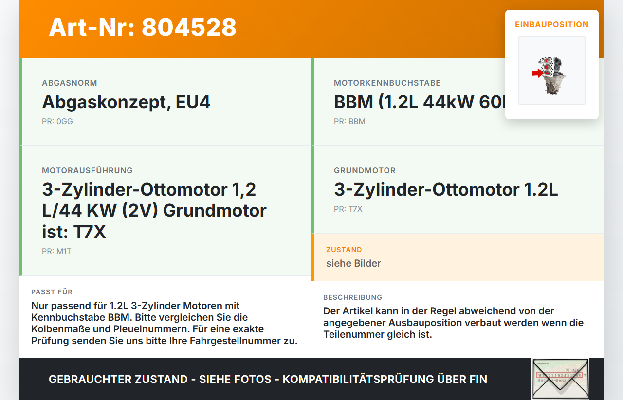 VW Polo 9N 05-09 1,2 44KW BBM Kolben mit Pleuel Pos A VW Polo 9N 05-09 17.03.2009 gebraucht Vorschau 3