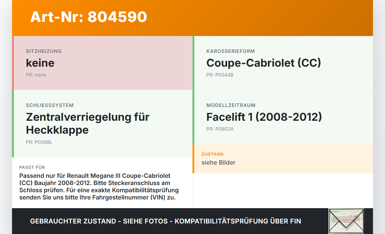 Renault Megane III CC 08-12 Cabriolet Verriegelung f. Heckklappe Heckklappenschloss Renault Megane III CC 08-12... Vorschau 3