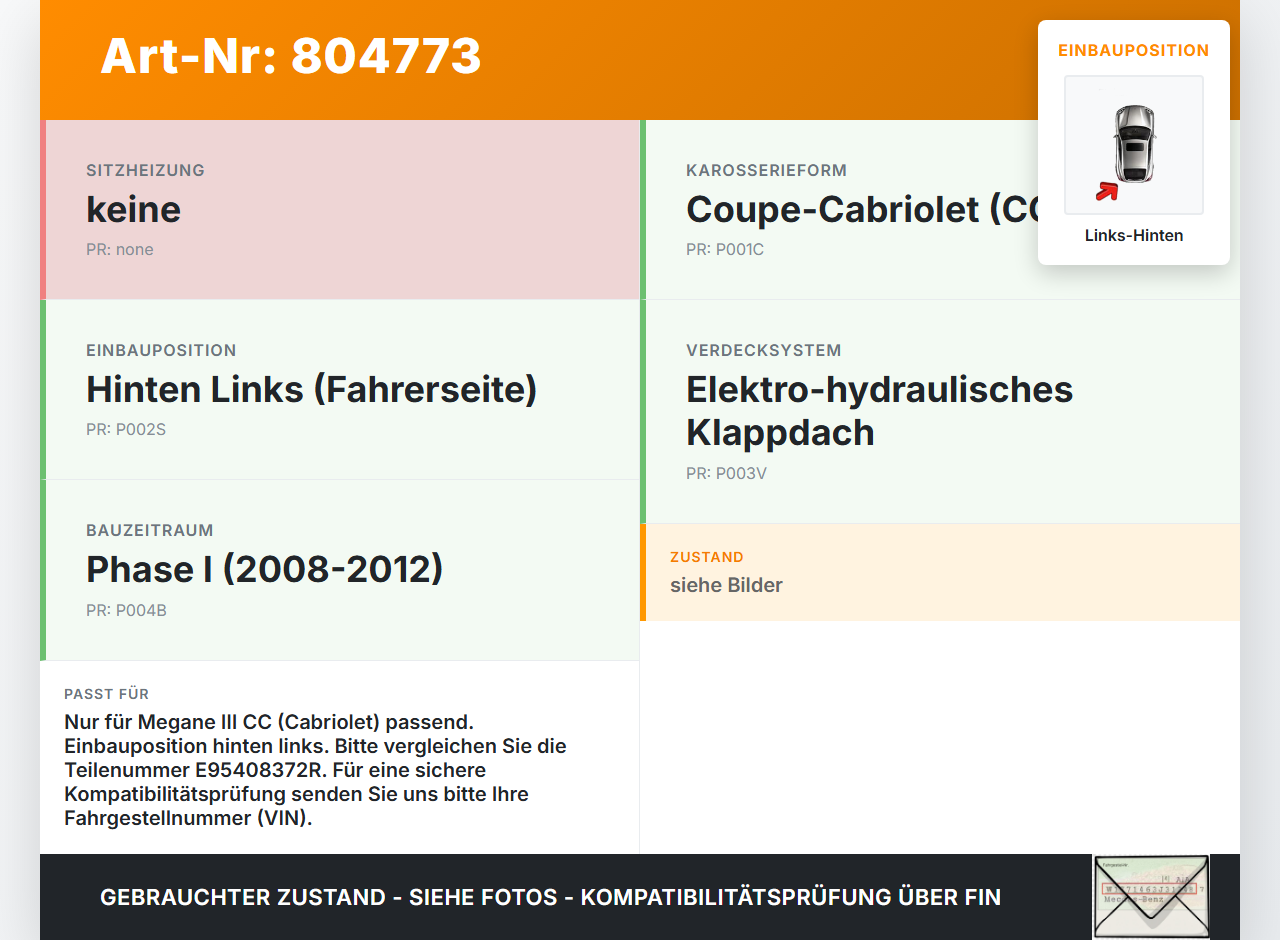 Renault Megane III CC 08-12 Cabriolet Verdeckverriegelung Links Hinten Renault Megane III CC 08-12 06.04.2011... Vorschau 3