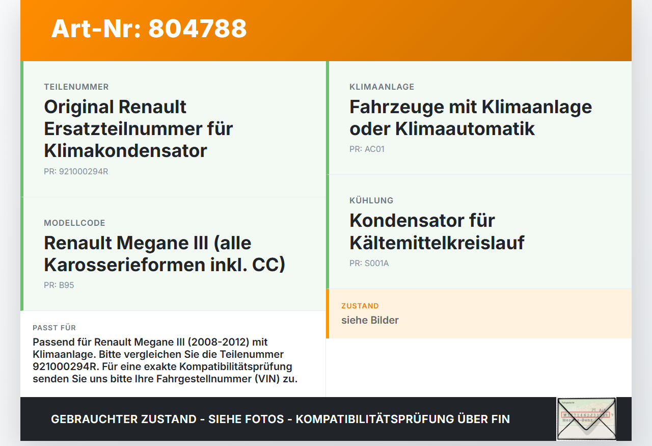 Renault Megane III CC 08-12 Kondensator Klimakühler AC Renault Megane III CC 08-12 06.04.2011 921000294R gebraucht Vorschau 3