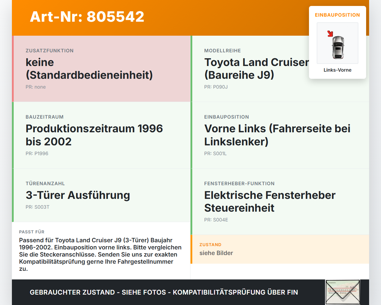 Toyota Land Cruiser 90 J9 96-02 3T Fensterheberschalter Schalter Links Vorne Toyota Land Cruiser 90 J9 96-02... Vorschau 3