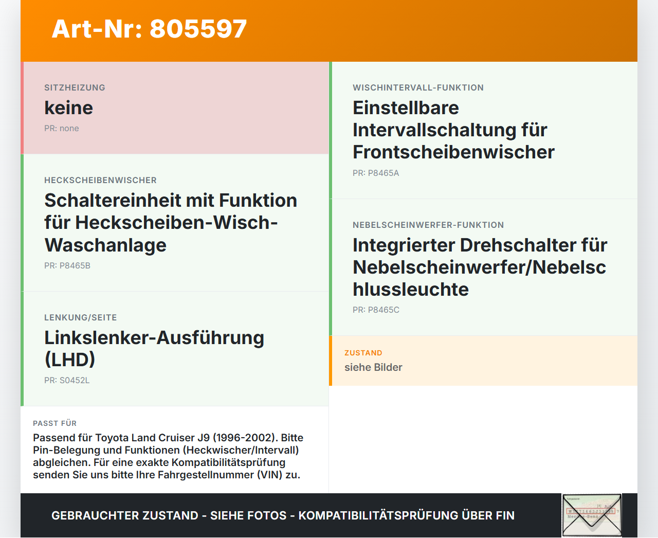 Toyota Land Cruiser 90 J9 96-02 Lenkstockschalter Wischerschalter Wischer Toyota Land Cruiser 90 J9 96-02... Vorschau 3