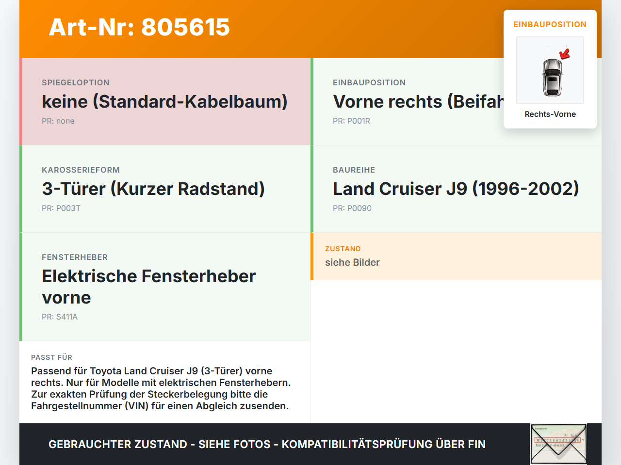 Toyota Land Cruiser 90 J9 96-02 3T Kabelbaum für Tür und Fensterheber Rechts Vorne Toyota Land Cruiser 90 J9 96-02... Vorschau 3