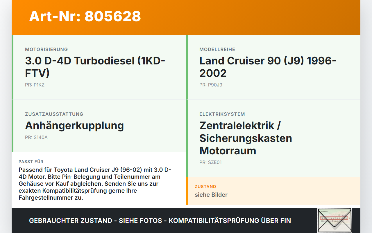 Toyota Land Cruiser 90 J9 96-02 D-4D 3,0 120KW Sicherungskasten Zentralelektrik Toyota Land Cruiser 90 J9 96-02... Vorschau 3