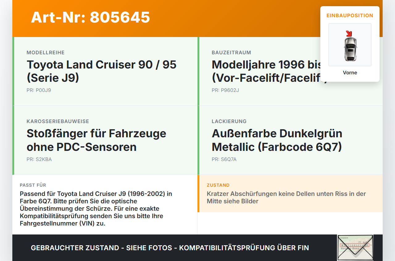 Toyota Land Cruiser 90 J9 96-02 Stoßstange Stoßfänger Frontschürze Vorne 6Q7 Toyota Land Cruiser 90 J9 96-02... Vorschau 3