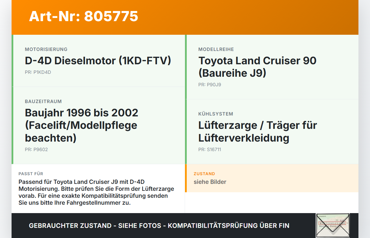 Toyota Land Cruiser 90 J9 96-02 D-4D 3,0 120KW Träger Verkleidung für Lüfter Lüfterzarge Toyota Land Cruiser 90 J9... Vorschau 3