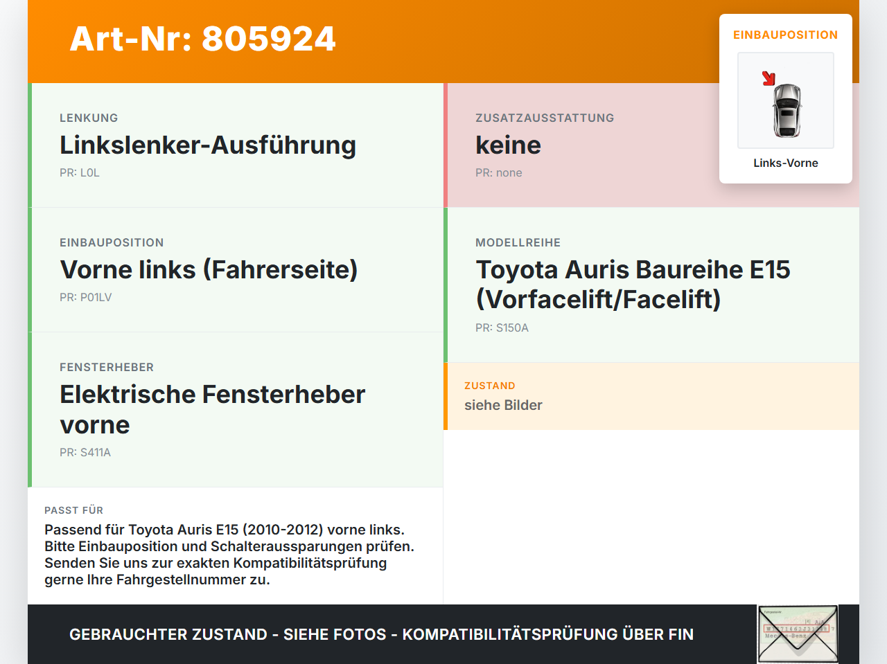Toyota Auris ZW E150 10-12 Blende Einbaurahmen für Fensterheberschalter Links Vorne Toyota Auris ZW E150 10-12... Vorschau 3