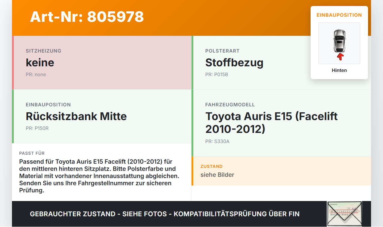 Toyota Auris ZW E150 10-12 Kopfstütze Mitte Hinten Toyota Auris ZW E150 10-12 14.04.2011 gebraucht Vorschau 3