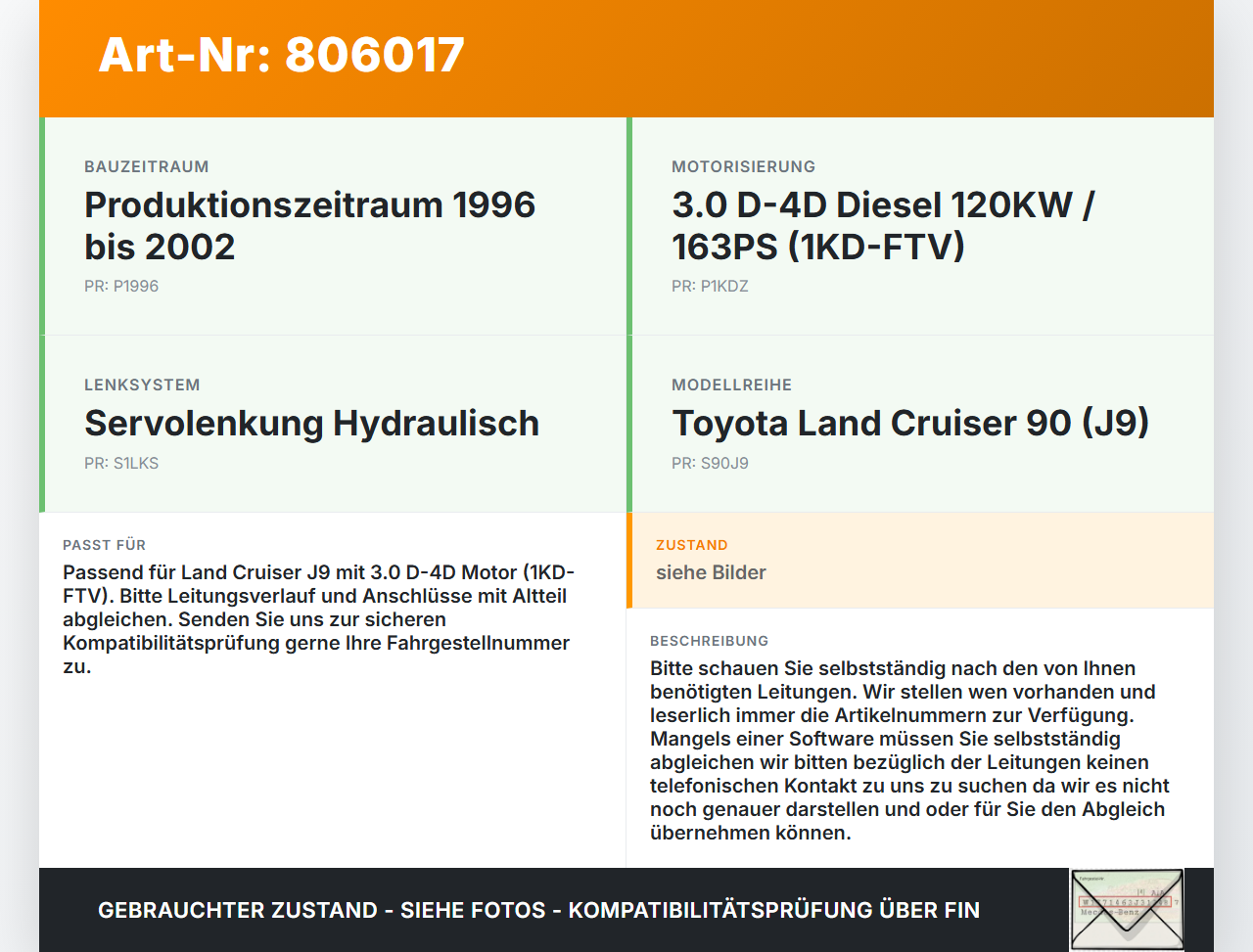 Toyota Land Cruiser 90 J9 96-02 D-4D 3,0 120KW Servo Schlauch Servoleitung Toyota Land Cruiser 90 J9 96-02... Vorschau 3