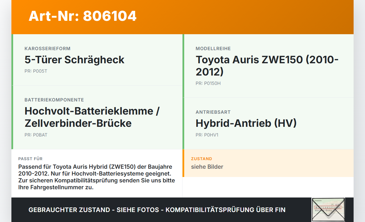 Toyota Auris ZW E150 10-12 5T Hochvolt Batterieklemme Brücke für Batterie Akkus Toyota Auris ZW E150 10-12... Vorschau 3