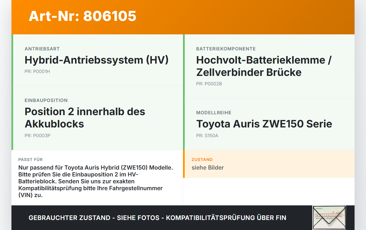 Toyota Auris ZW E150 10-12 5T Hochvolt Batterieklemme Brücke für Batterie Akkus Pos.2 Toyota Auris ZW E150 10-12... Vorschau 3