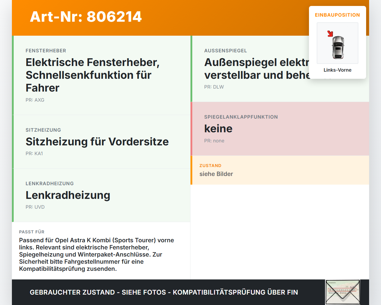 Opel Astra K 15-19 Kombi Kabelbaum Tür und Fensterheber Links Vorne Opel Astra K 15-19 27.11.2018 39195302 gebraucht Vorschau 3