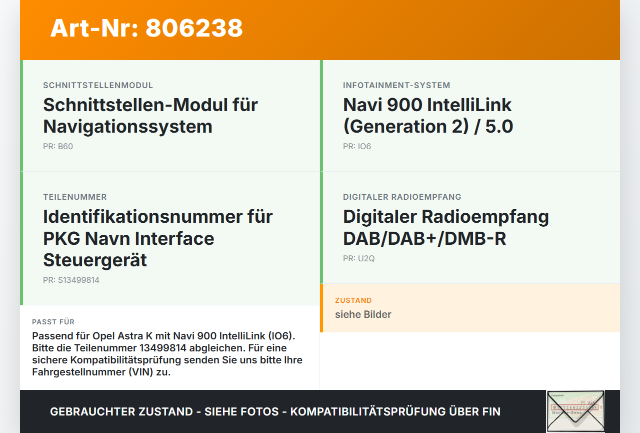 Opel Astra K 15-19 Steuergerät ECU Modul PKG Navn Interface SG Opel Astra K 15-19 27.11.2018 13499814 gebraucht Vorschau 3