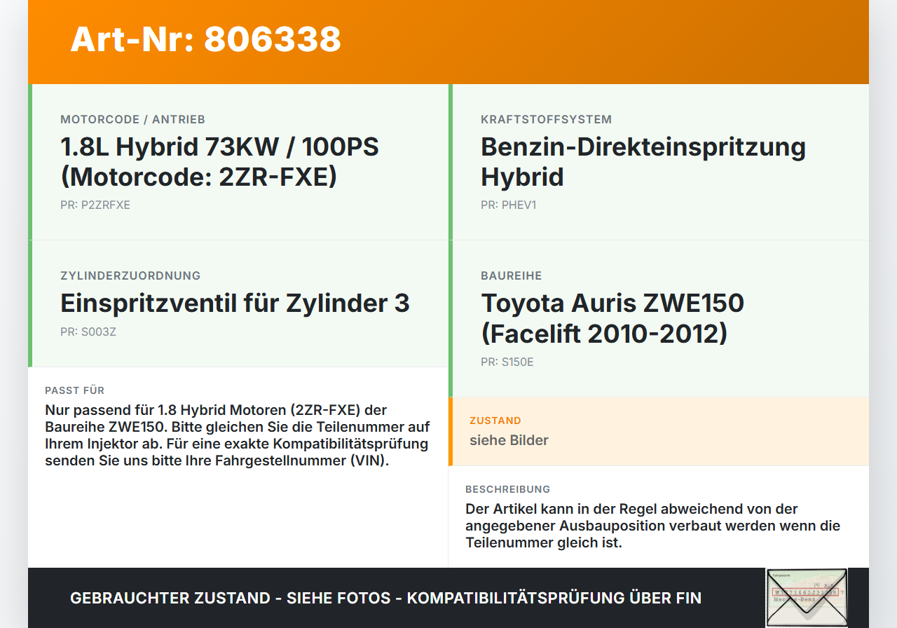 Toyota Auris ZW E150 10-12 Hyb 1,8 73KW Injektor Einspritzdüse Zyl.3 Toyota Auris ZW E150 10-12 14.04.2011... Vorschau 3