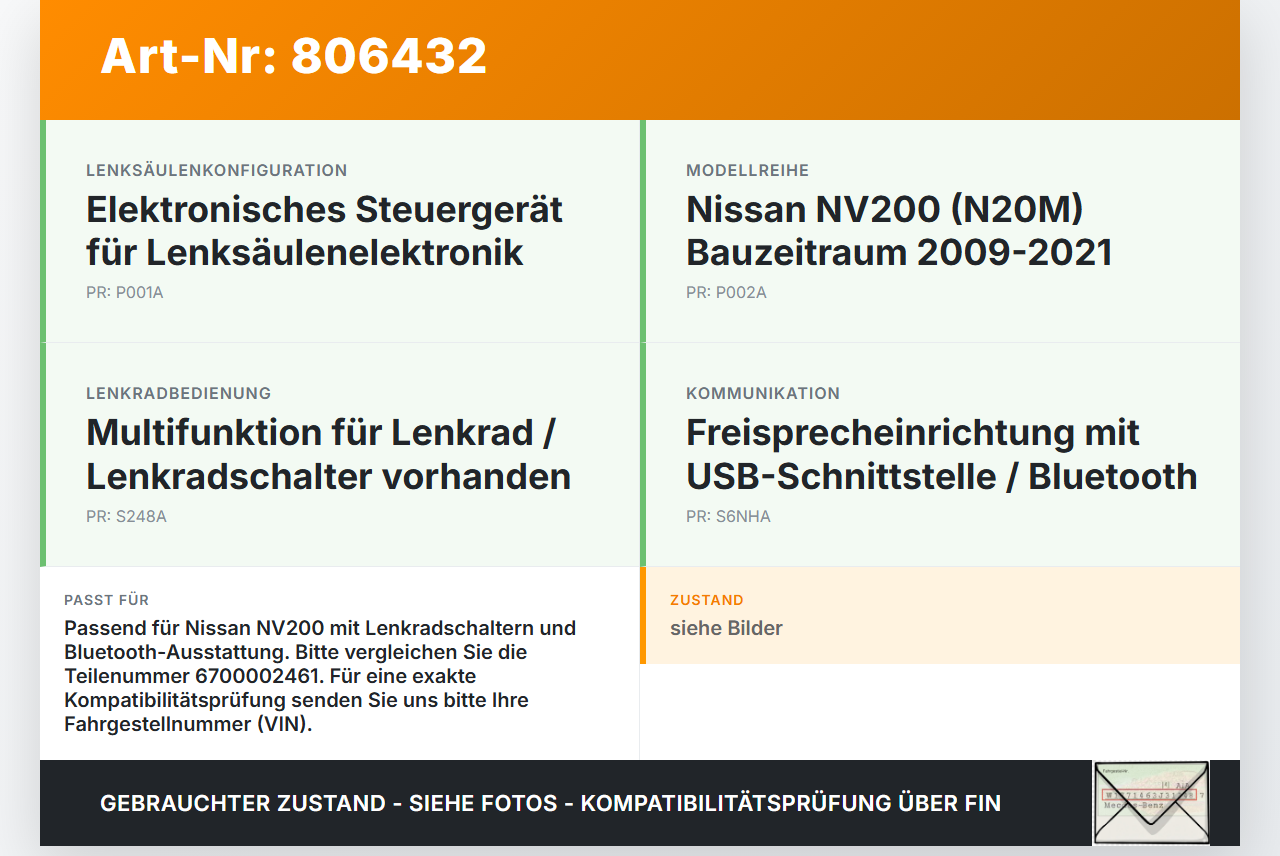 Nissan NV200 N20M 09-21 Steuergerät ECU Modul SG für Lenksäule Nissan NV200 N20M 09-21 23.03.2012 28500-JX50A... Vorschau 3