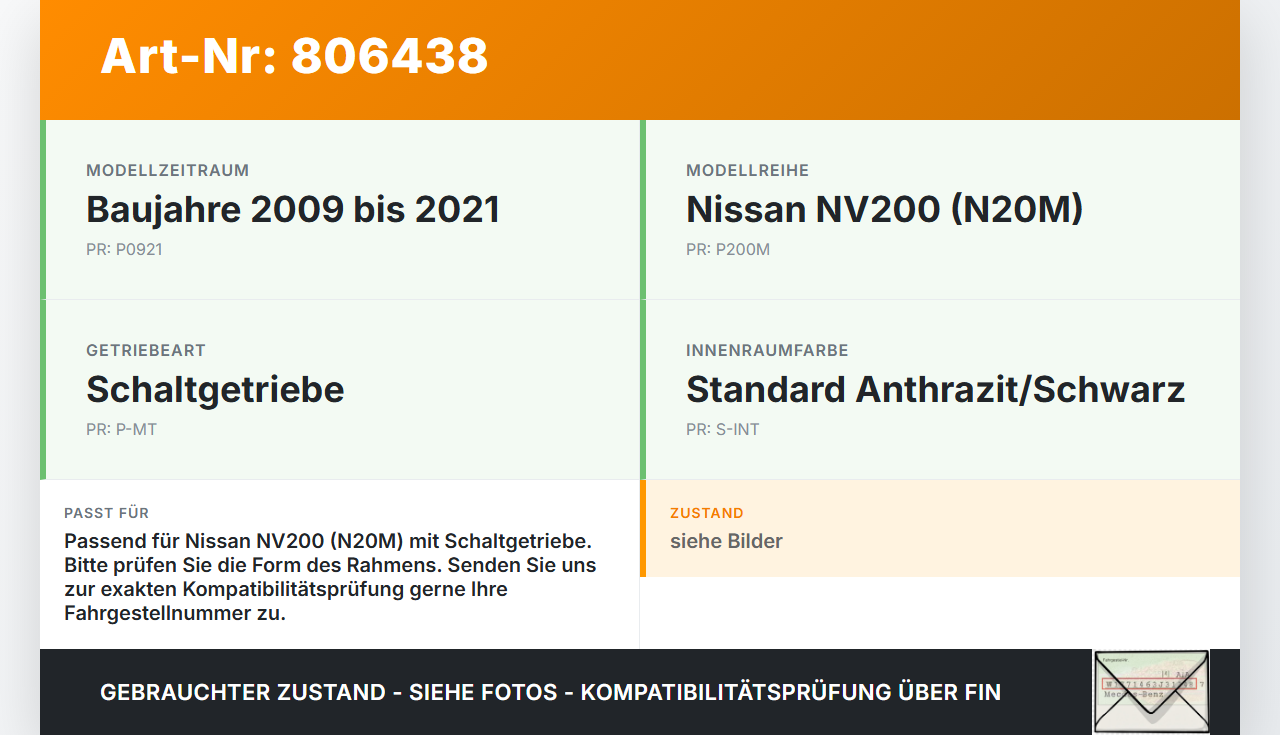 Nissan NV200 N20M 09-21 Schaltsack Schaltmanschette vom Schaltknauf Nissan NV200 N20M 09-21 23.03.2012 gebraucht Vorschau 3