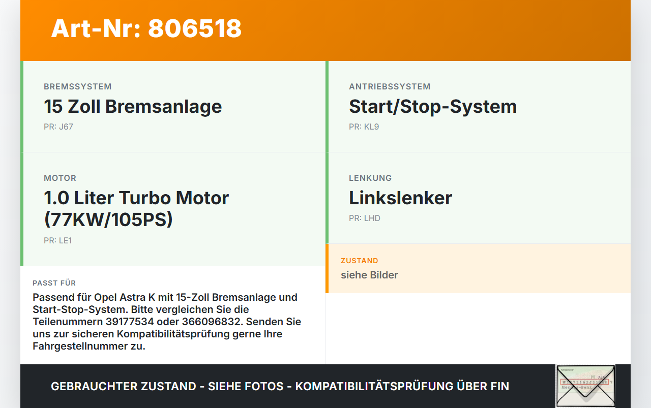 Opel Astra K 15-19 1,0 77KW Bremskraftverstärker Opel Astra K 15-19 27.11.2018 39177534 gebraucht Vorschau 3