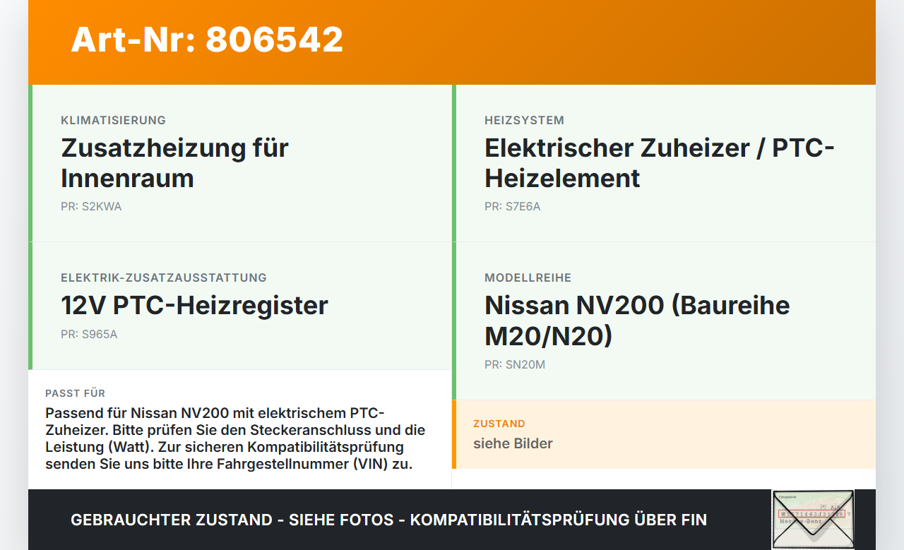 Nissan NV200 N20M 09-21 Zusatzheizung Zuheizer Heizelement Elektrisch Nissan NV200 N20M 09-21 23.03.2012 F667213K... Vorschau 3