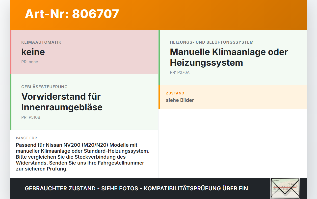 Nissan NV200 N20M 09-21 Widerstand Gebläse Lüfter Nissan NV200 N20M 09-21 23.03.2012 gebraucht Vorschau 3