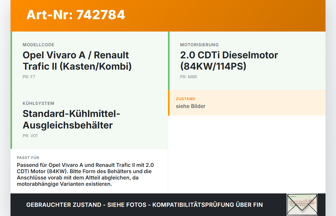 Opel Vivaro A F7 Trafic II 06-14 CDTi 2,0 84KW Ausgleichsbehälter für Kühlmittel Opel Vivaro A F7 Trafic II 06-14... Vorschau 3