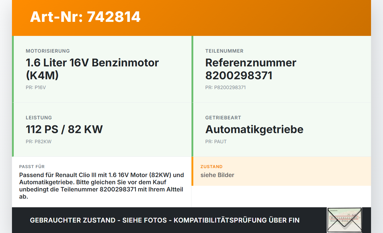 Renault Clio 3 III 3P 05-09 1,6 82KW Autom Anlasser Starter Renault Clio 3 III 3P 05-09 11.01.2006 M000T45371ZT... Vorschau 3
